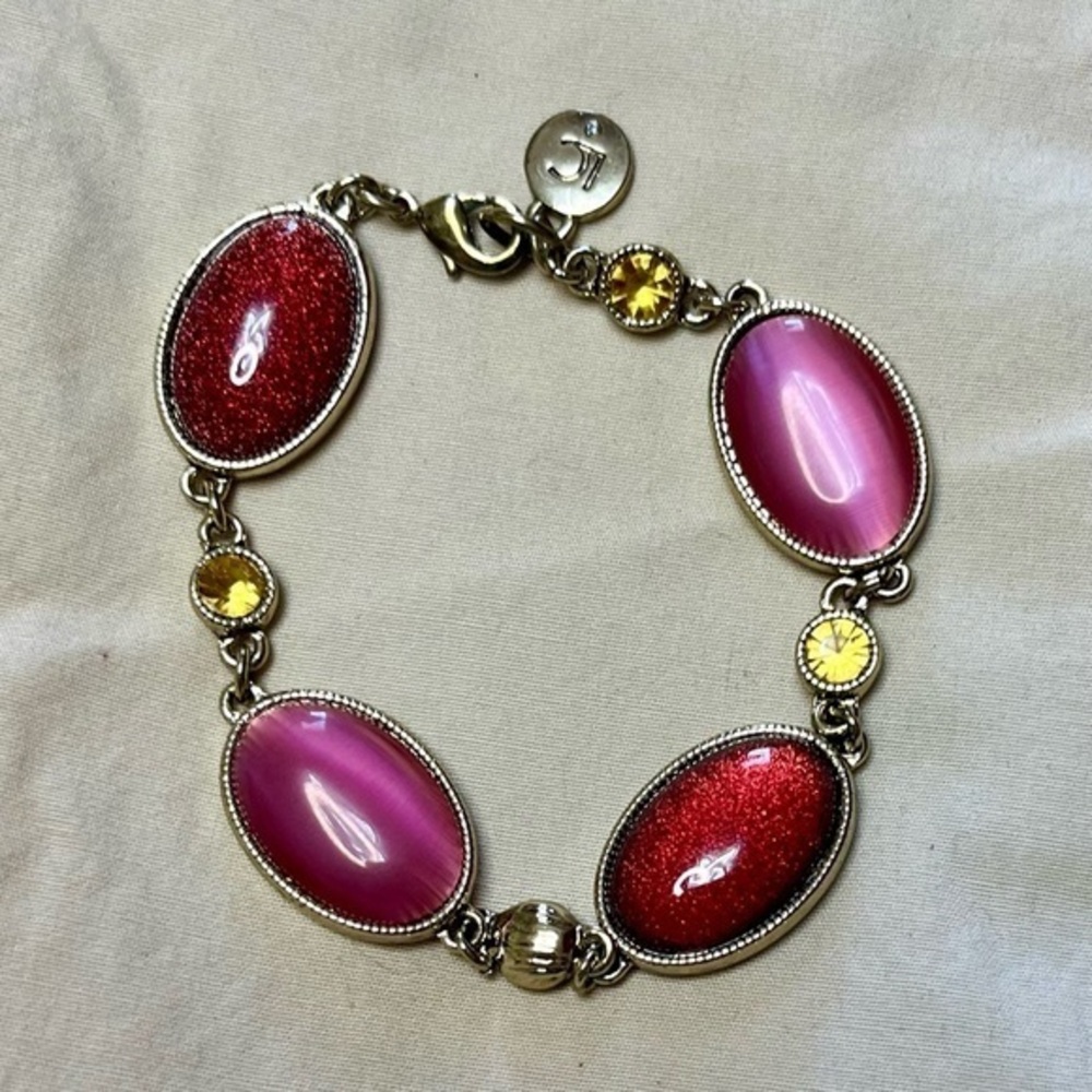Liz Claiborne Pink And Gold Tone Cabochon Bracelet 7.5"L
